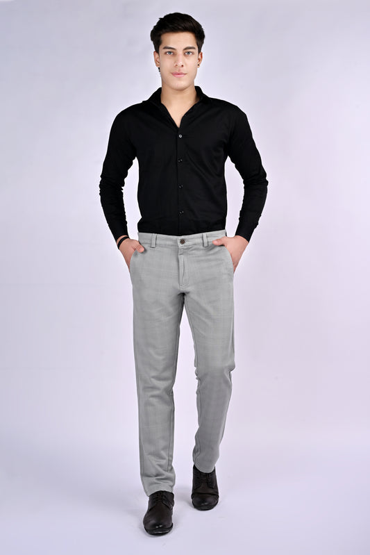 UrbanCross 4-Way Stretch Premium Tailor-Fit Textured Grey Trousers | 65% Cotton 33% Poly 2% Spandex