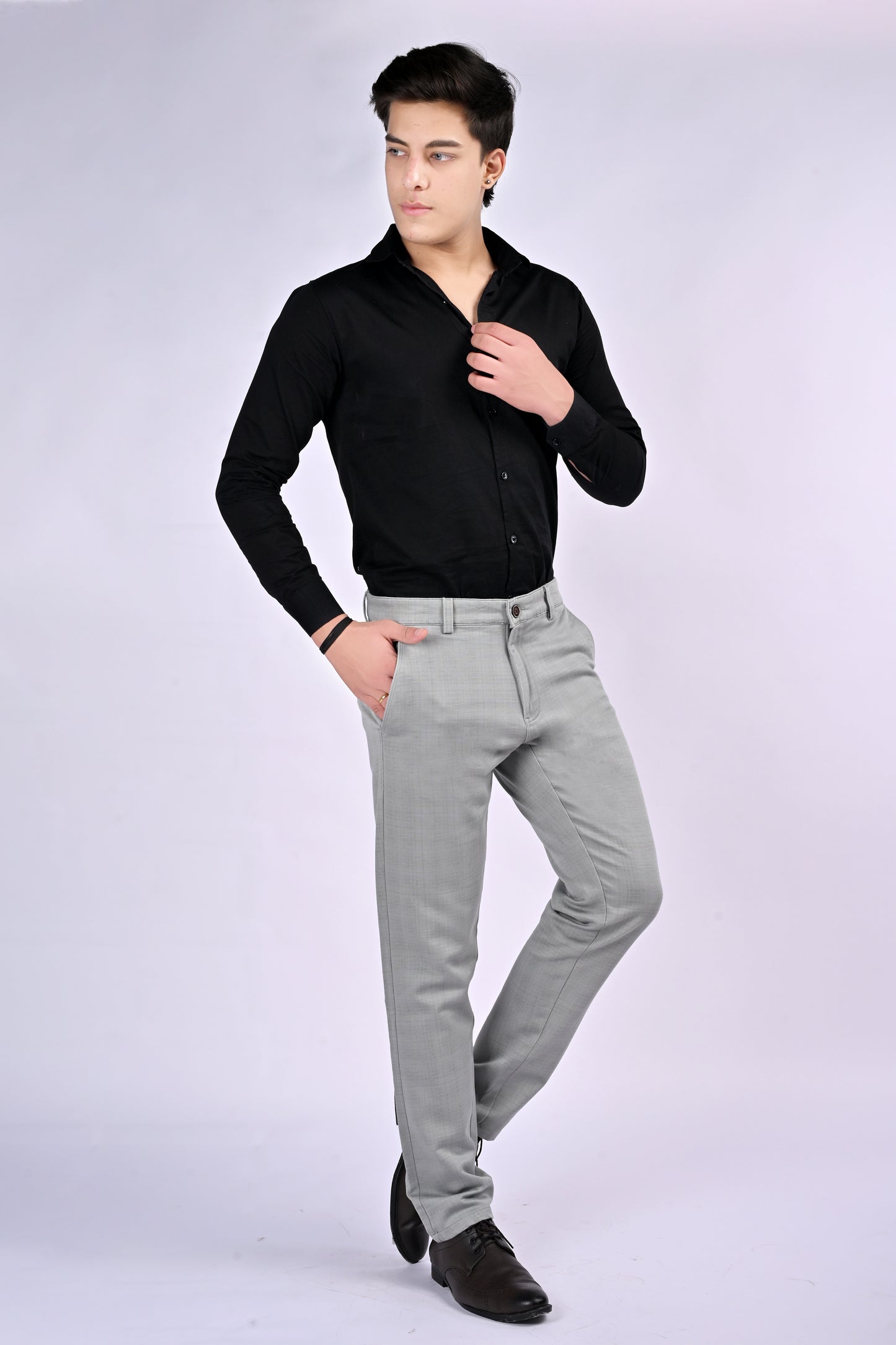 UrbanCross 4-Way Stretch Premium Tailor-Fit Textured Grey Trousers | 65% Cotton 33% Poly 2% Spandex