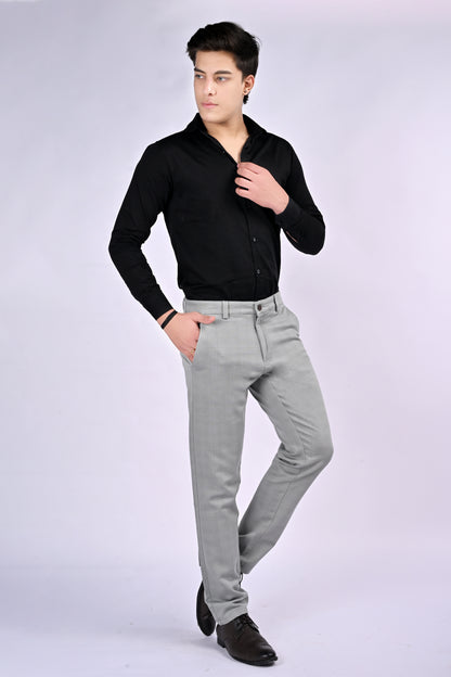 UrbanCross 4-Way Stretch Premium Tailor-Fit Textured Grey Trousers | 65% Cotton 33% Poly 2% Spandex