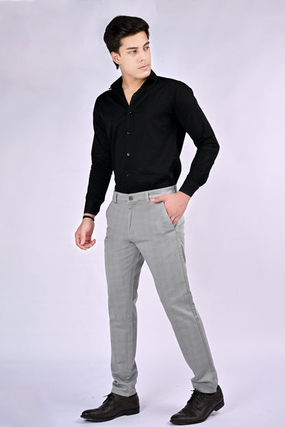 UrbanCross 4-Way Stretch Premium Tailor-Fit Textured Grey Trousers | 65% Cotton 33% Poly 2% Spandex