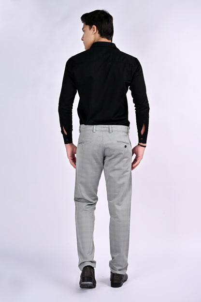 UrbanCross 4-Way Stretch Premium Tailor-Fit Textured Grey Trousers | 65% Cotton 33% Poly 2% Spandex