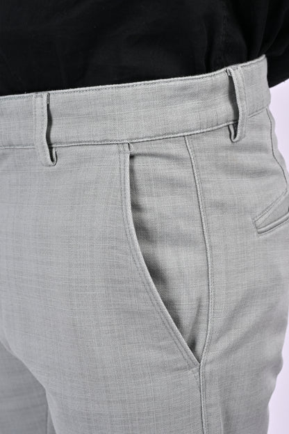 UrbanCross 4-Way Stretch Premium Tailor-Fit Textured Grey Trousers | 65% Cotton 33% Poly 2% Spandex