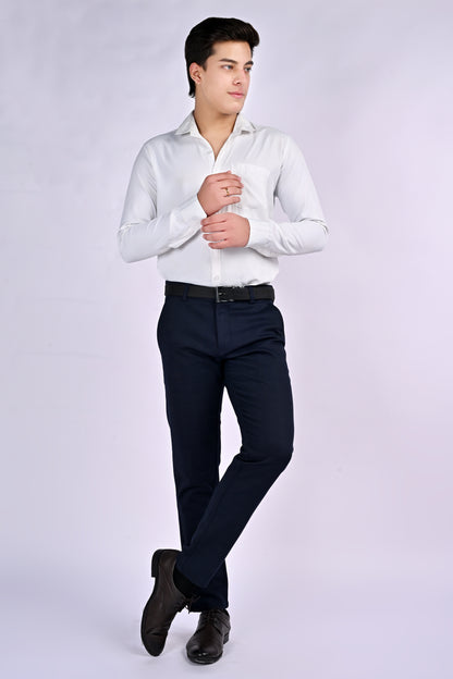 UrbanCross 4-Way Stretch Premium Tailor-Fit Textured Navy Trousers | 65% Cotton 33% Poly 2% Spandex