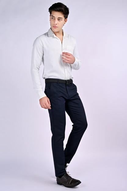 UrbanCross 4-Way Stretch Premium Tailor-Fit Textured Navy Trousers | 65% Cotton 33% Poly 2% Spandex