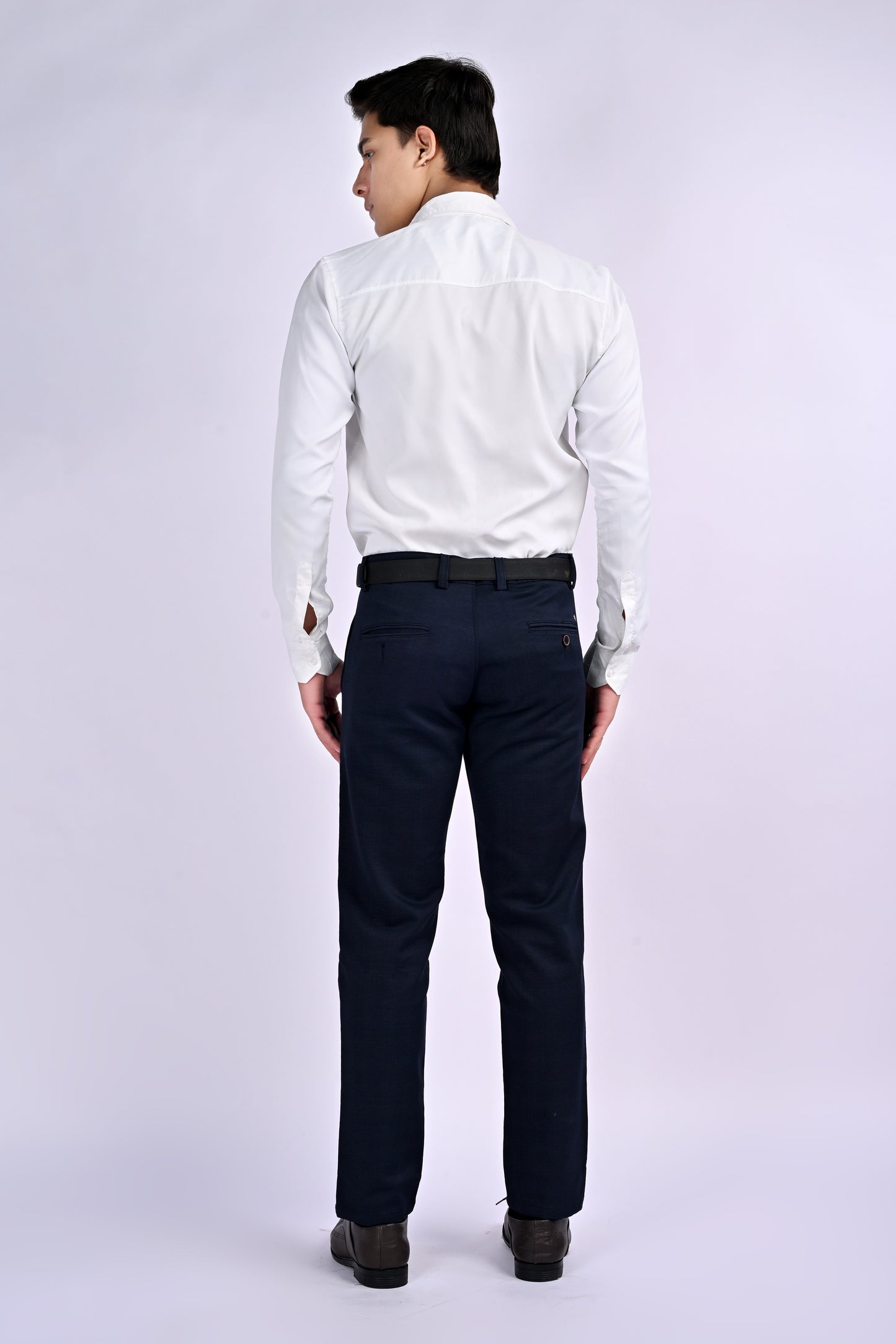 UrbanCross 4-Way Stretch Premium Tailor-Fit Textured Navy Trousers | 65% Cotton 33% Poly 2% Spandex