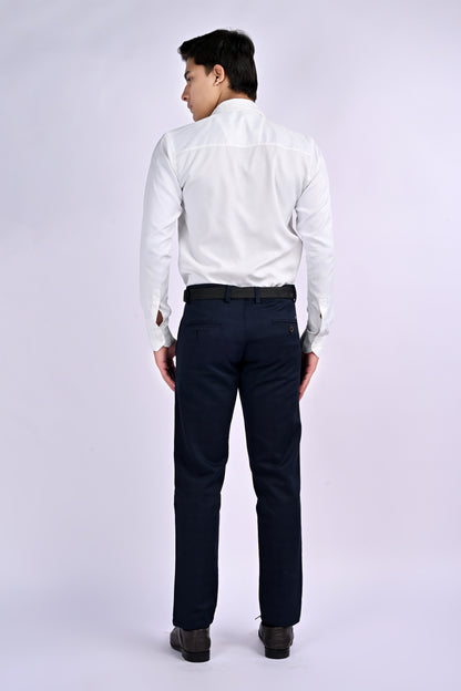 UrbanCross 4-Way Stretch Premium Tailor-Fit Textured Navy Trousers | 65% Cotton 33% Poly 2% Spandex