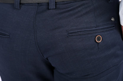UrbanCross 4-Way Stretch Premium Tailor-Fit Textured Navy Trousers | 65% Cotton 33% Poly 2% Spandex