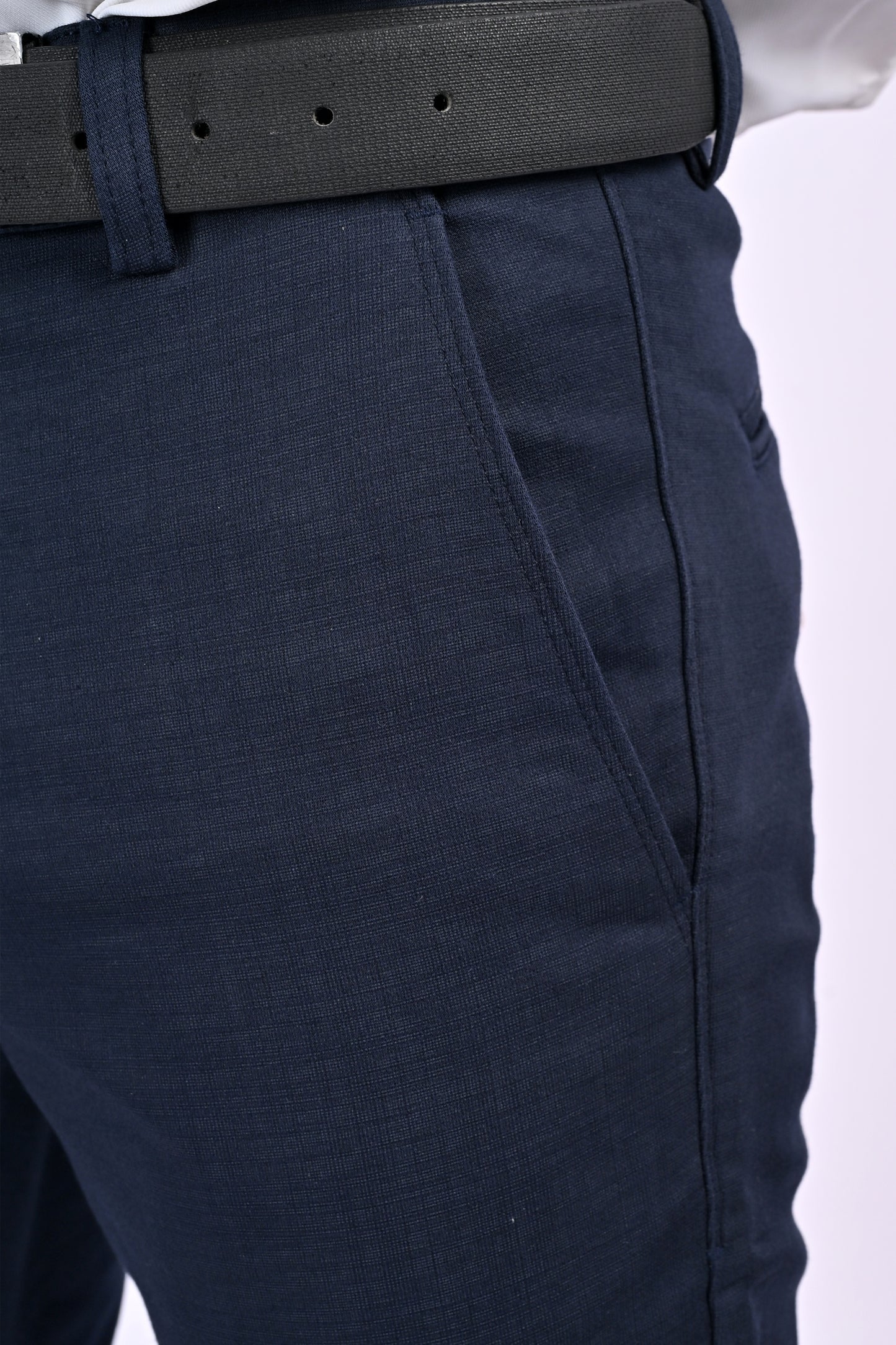 UrbanCross 4-Way Stretch Premium Tailor-Fit Textured Navy Trousers | 65% Cotton 33% Poly 2% Spandex