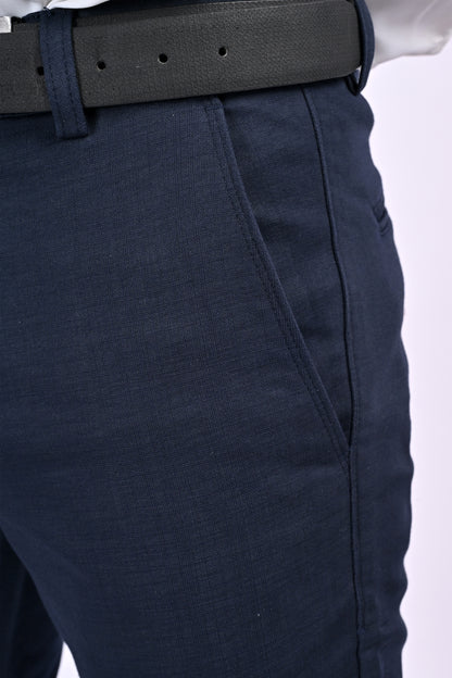 UrbanCross 4-Way Stretch Premium Tailor-Fit Textured Navy Trousers | 65% Cotton 33% Poly 2% Spandex