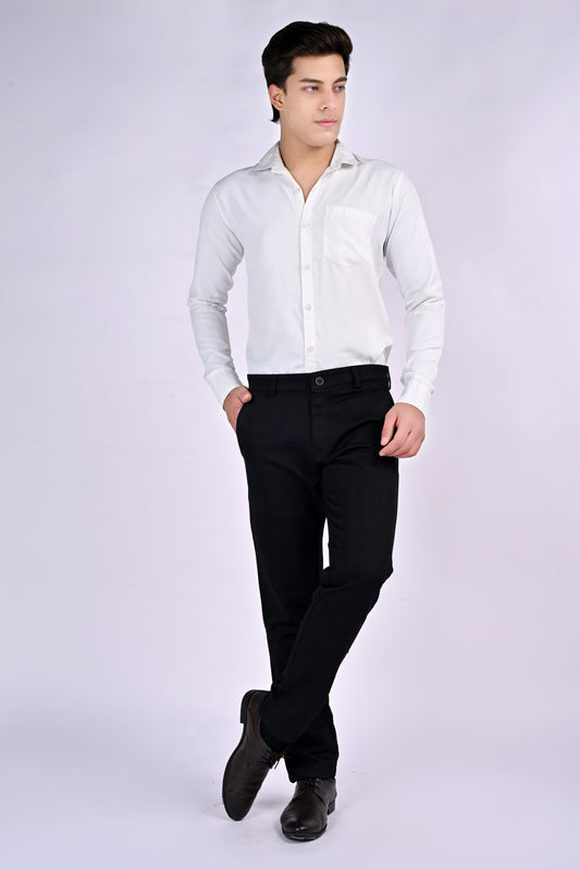 UrbanCross 4-Way Stretch Premium Tailor-Fit Textured Black Trousers | 65% Cotton 33% Poly 2% Spandex