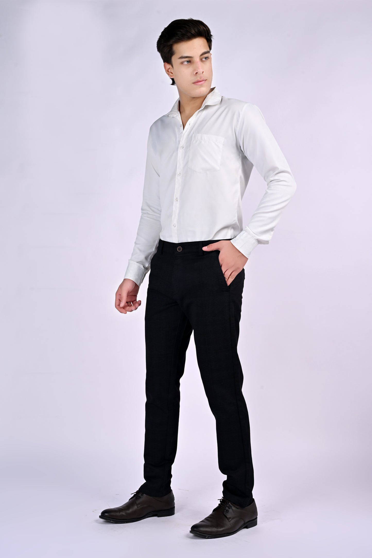 UrbanCross 4-Way Stretch Premium Tailor-Fit Textured Black Trousers | 65% Cotton 33% Poly 2% Spandex