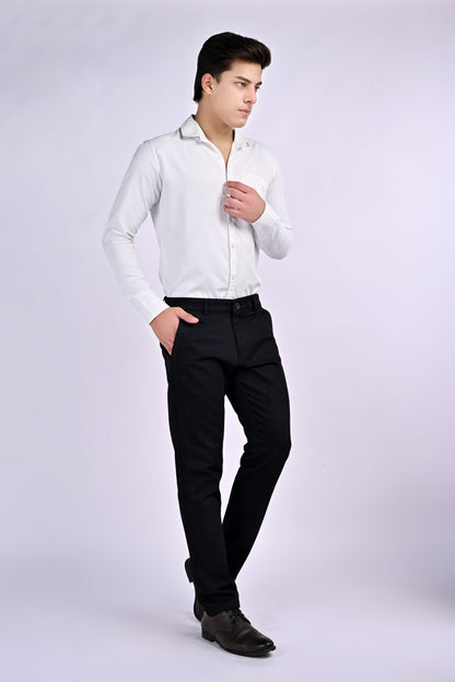 UrbanCross 4-Way Stretch Premium Tailor-Fit Textured Black Trousers | 65% Cotton 33% Poly 2% Spandex