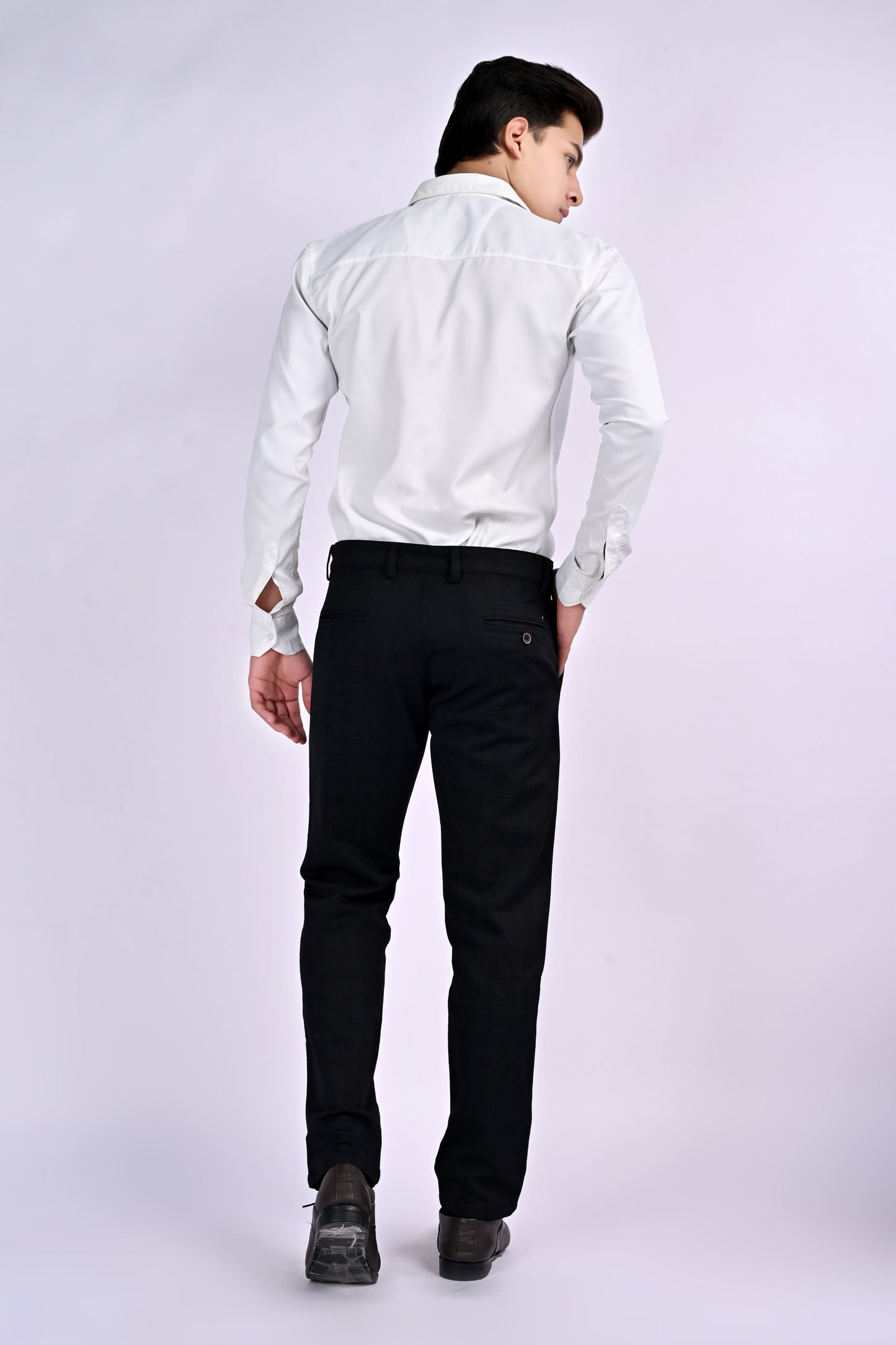 UrbanCross 4-Way Stretch Premium Tailor-Fit Textured Black Trousers | 65% Cotton 33% Poly 2% Spandex