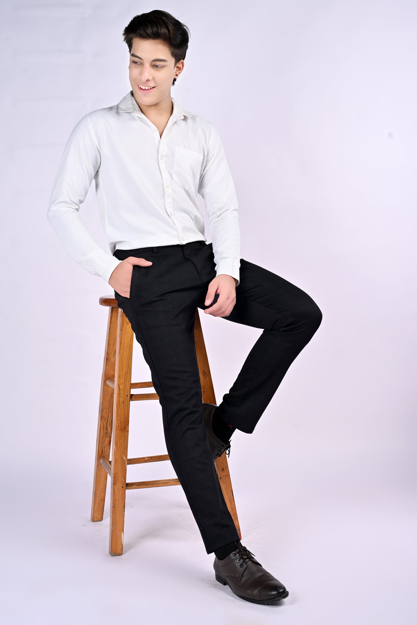 UrbanCross 4-Way Stretch Premium Tailor-Fit Textured Black Trousers | 65% Cotton 33% Poly 2% Spandex