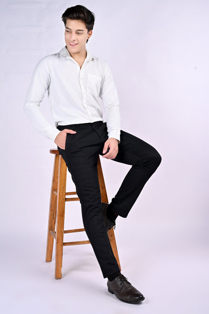 UrbanCross 4-Way Stretch Premium Tailor-Fit Textured Black Trousers | 65% Cotton 33% Poly 2% Spandex